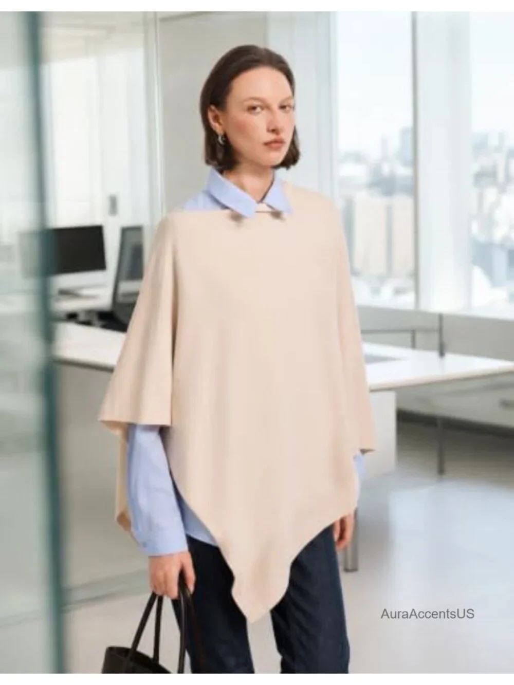 Women's Poncho Sweater Versatile Shawl Wrap Travel Pullover Viscose Blend